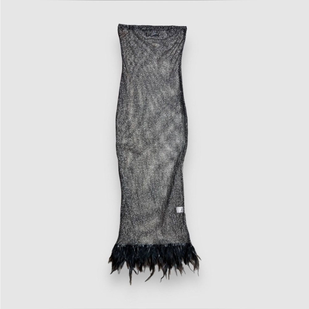 Sexy Shimmery Fishnet Tube Dress W Feather Hem